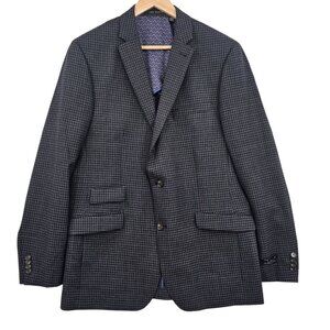 Ted Baker Mens 44L No Ordinary Joe Wool Black Gray Plaid Suit Coat NWT